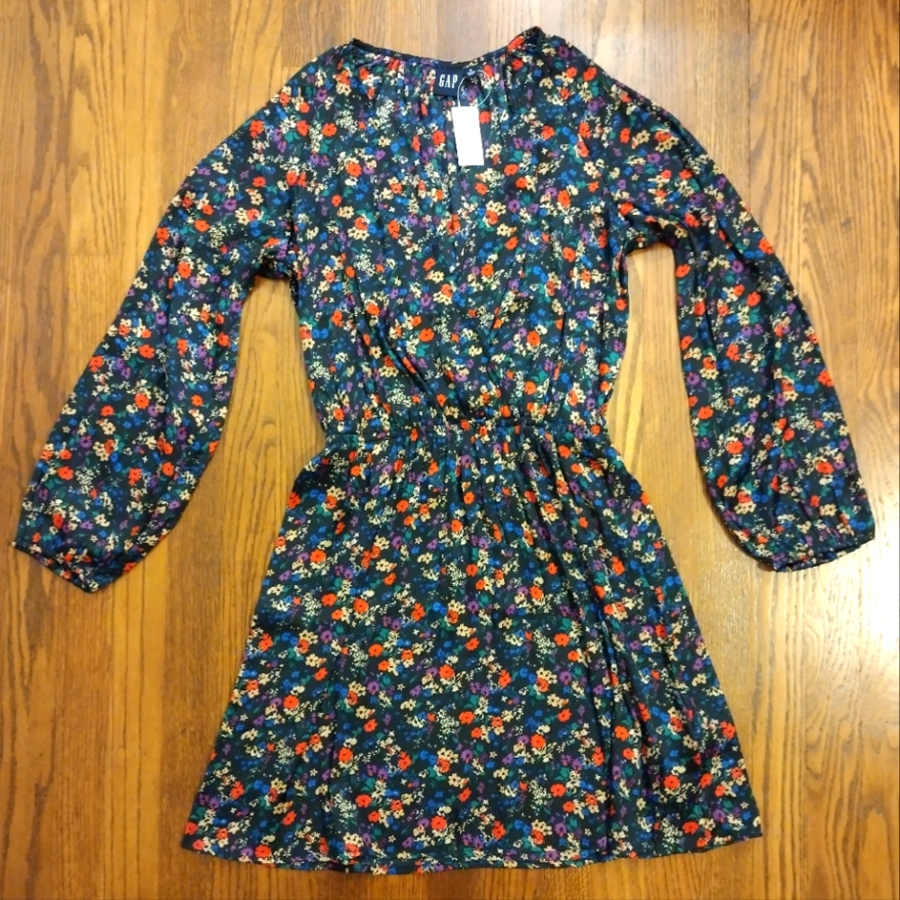 Gap Mini Wrap Dress Black Floral Women Small